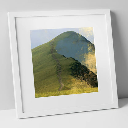 Cat Bells in Burnished Gold lake district fell art print in white frame