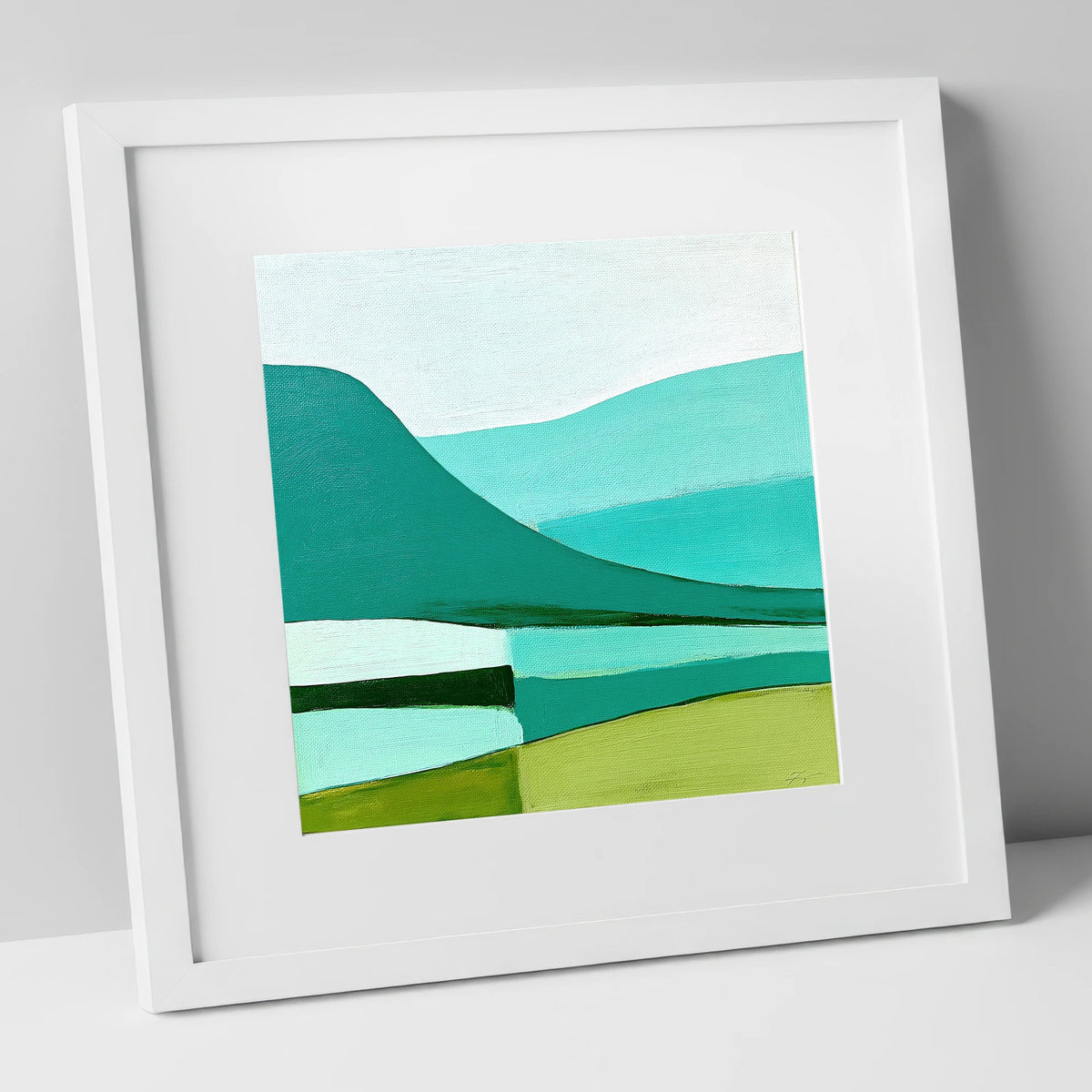 Blencathra In Teal And Mint lake district fell art print in white frame