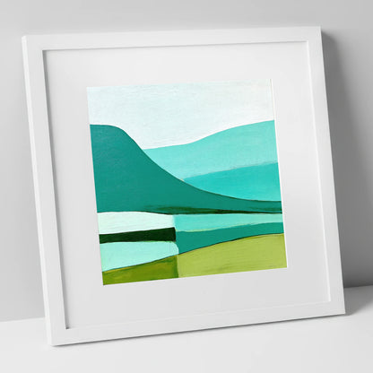 Blencathra In Teal And Mint lake district fell art print in white frame