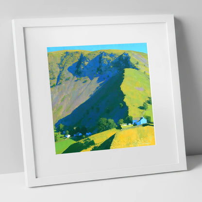 Vibrant Shadows on Bonscale Pike lake district fell art print in white frame