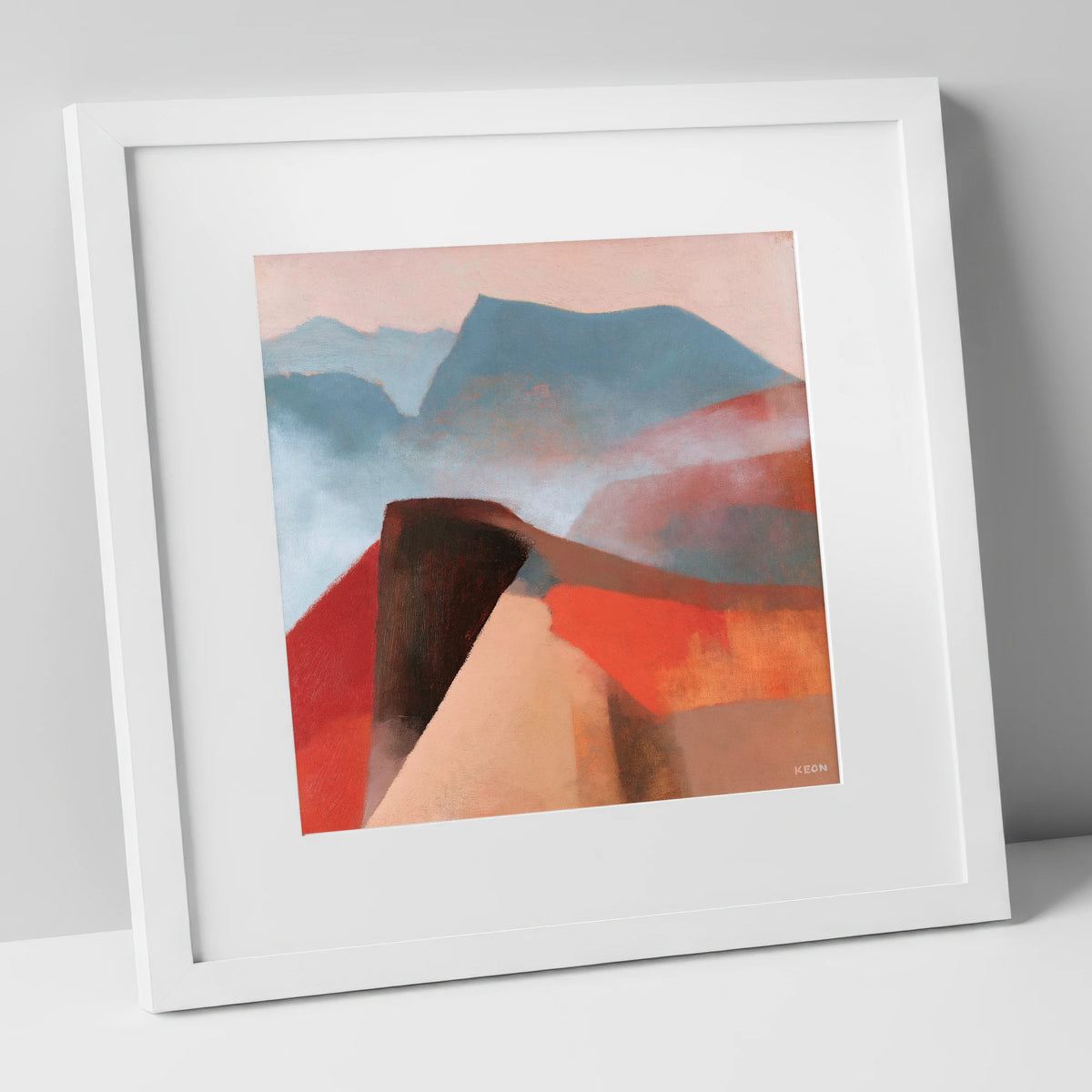 Terracotta Misty Mountain Ridge lake district fell art print in white frame
