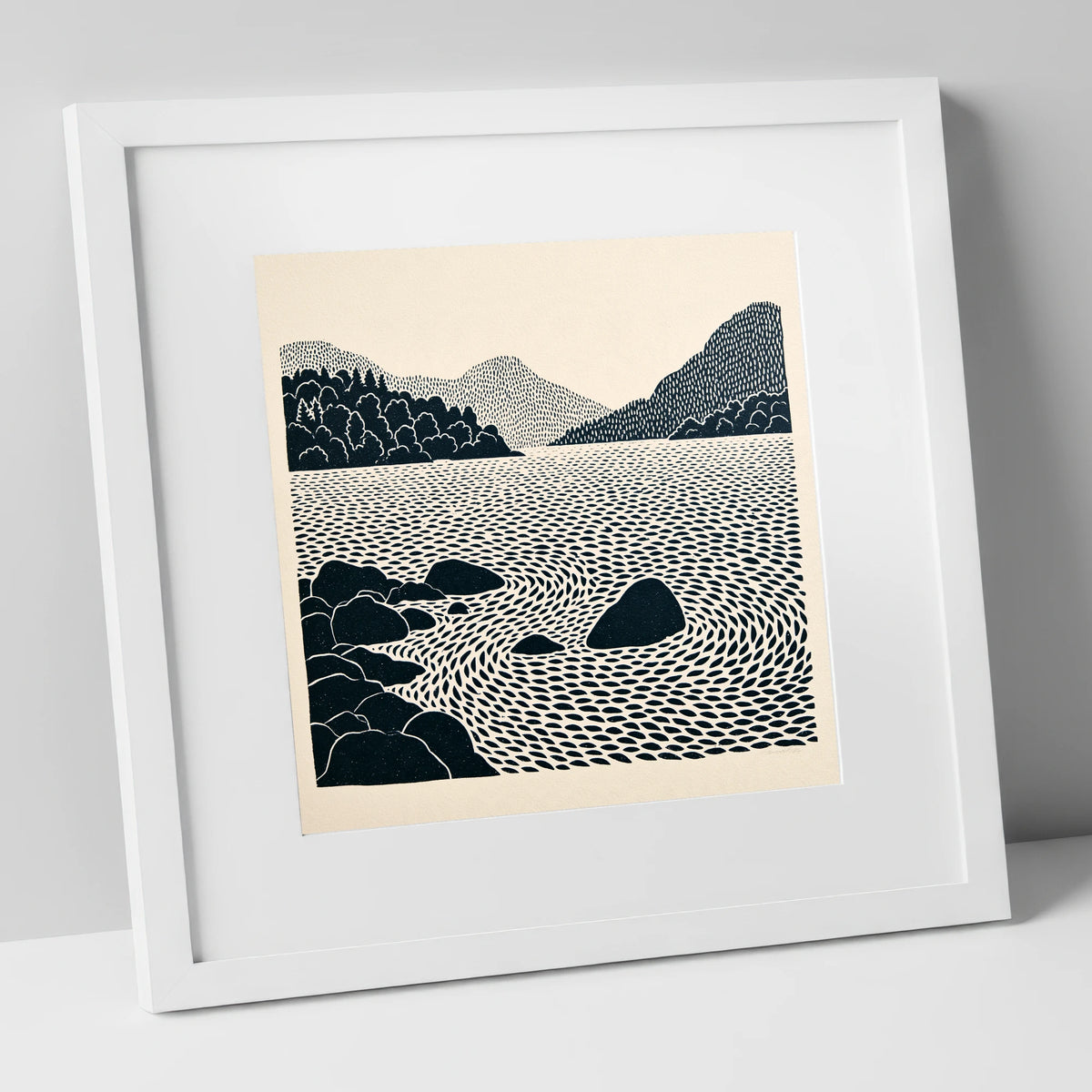 Coniston Water Rhythmic Ripples lake district lake art print in white frame