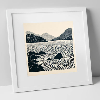 Coniston Water Rhythmic Ripples lake district lake art print in white frame