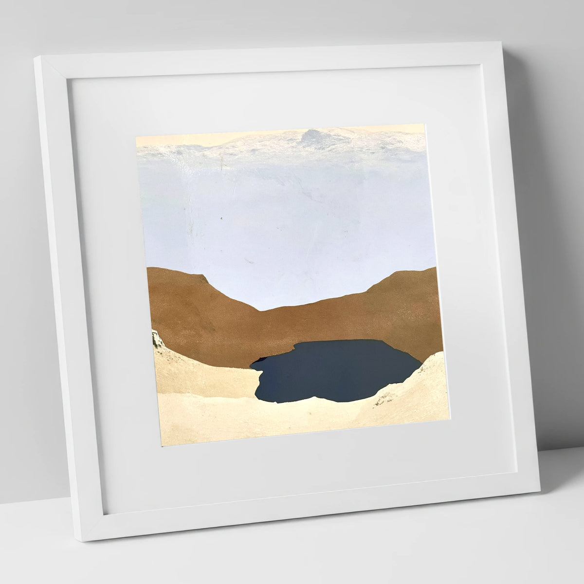 Easedale Tarn in Earth Tones lake district lake art print in white frame