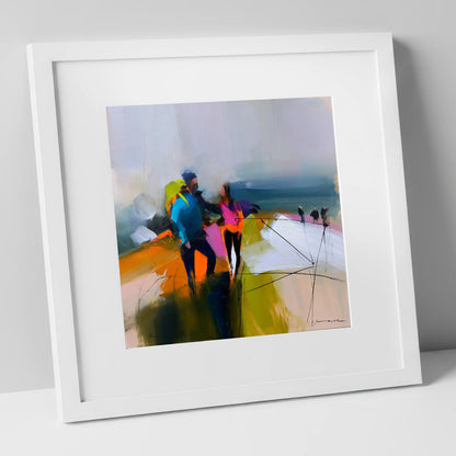 Bold Hikers on a High Fell lake district fell art print in white frame