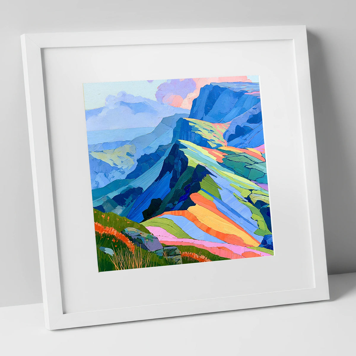 Vivid Hues On Misty Ridge lake district fell art print in white frame
