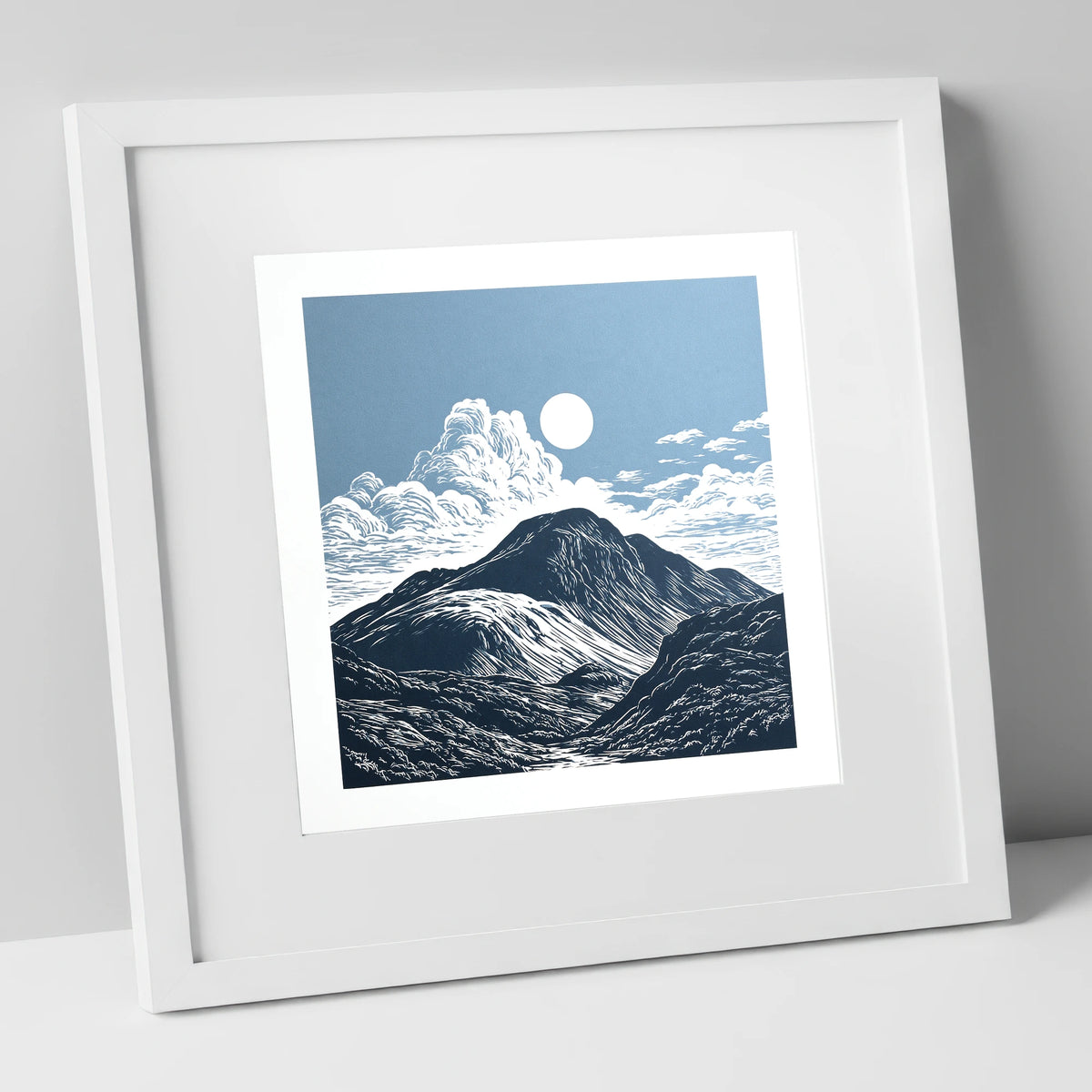 Great Gable Beneath Towering Clouds lake district fell art print in white frame