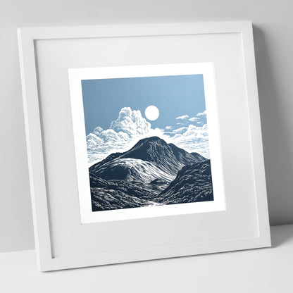 Great Gable Beneath Towering Clouds lake district fell art print in white frame