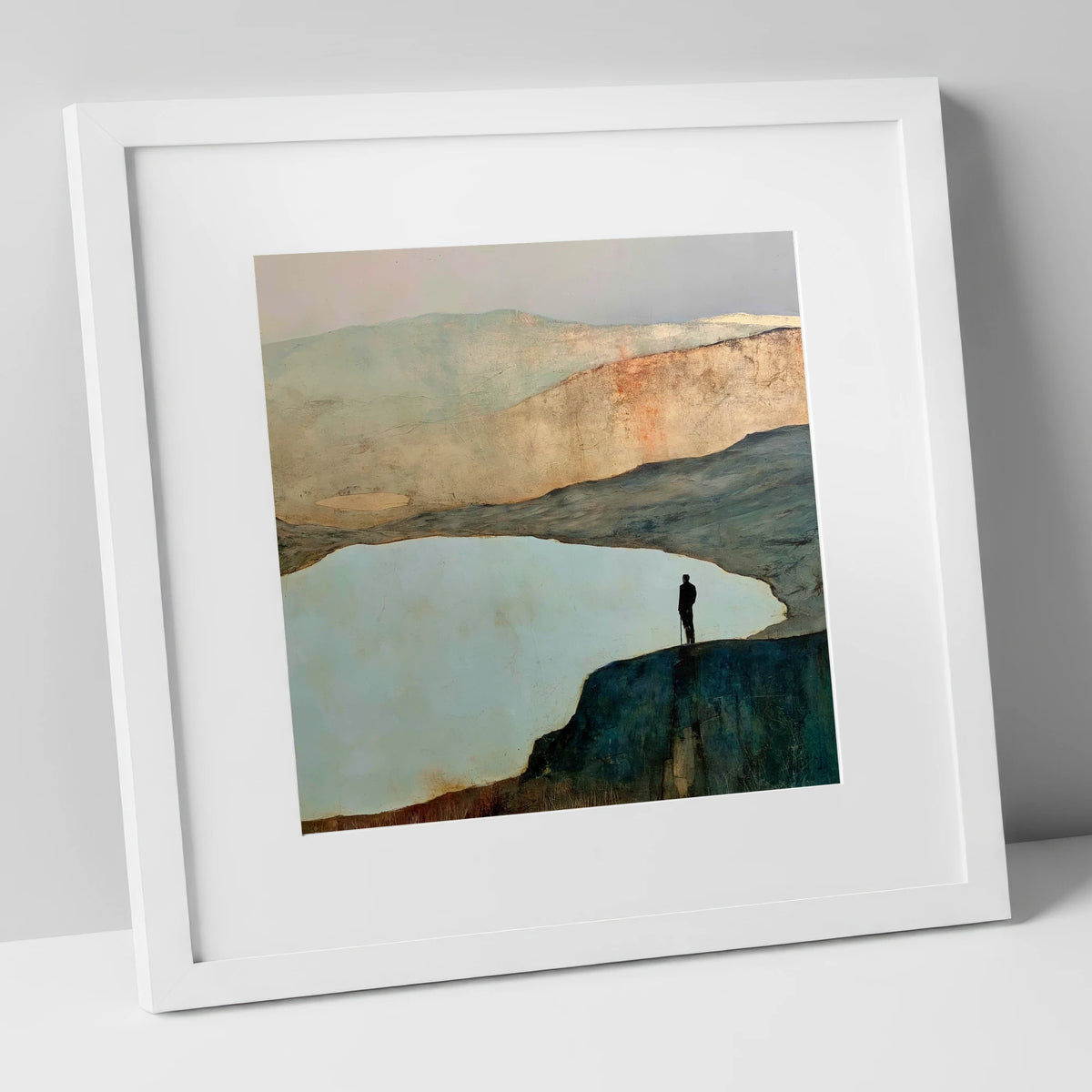 Haystacks Walker Beside Innominate Tarn lake district fell art print in white frame