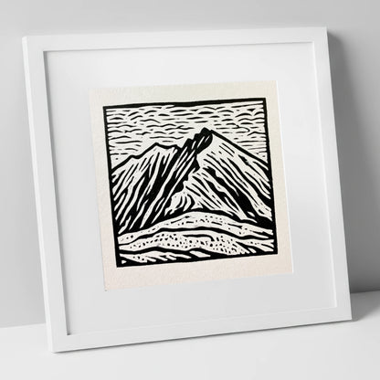 Monochrome Helvellyn Ridges lake district fell art print in white frame