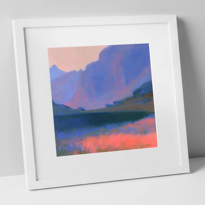 Pink Dusk at Stickle Tarn lake district fell art print in white frame