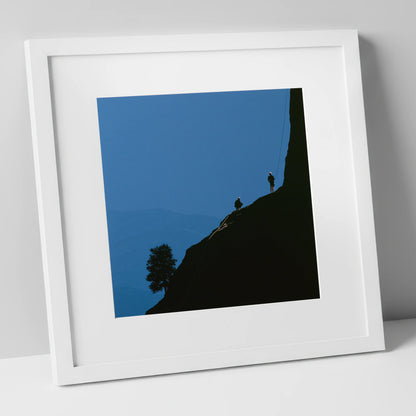 Midnight Blue Crag Ascent Silhouette lake district walking art print in white frame