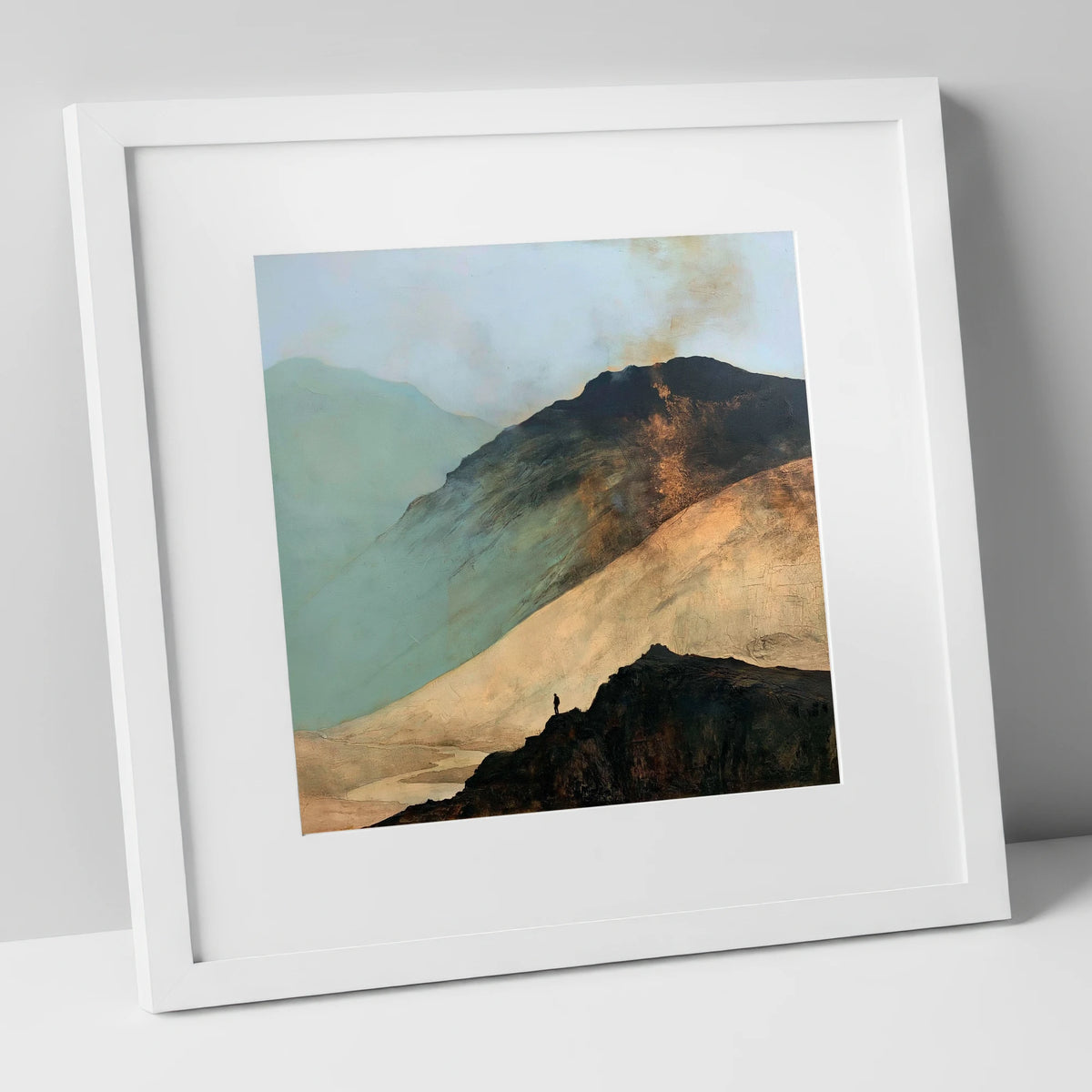 Great Gable and Westmorland Cairn lake district fell art print in white frame