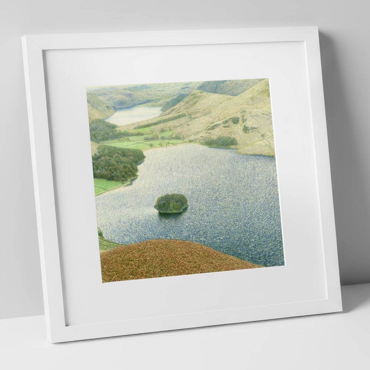 Autumn Bracken Above Grasmere lake district lake art print in white frame