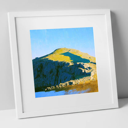Sunlit Crags on Sergeant Man lake district fell art print in white frame