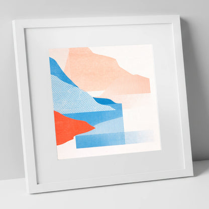 Abstract Crummock Water Fells lake district lake art print in white frame