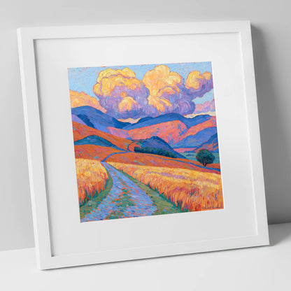 Golden Fells Under Storm Clouds lake district sky art print in white frame