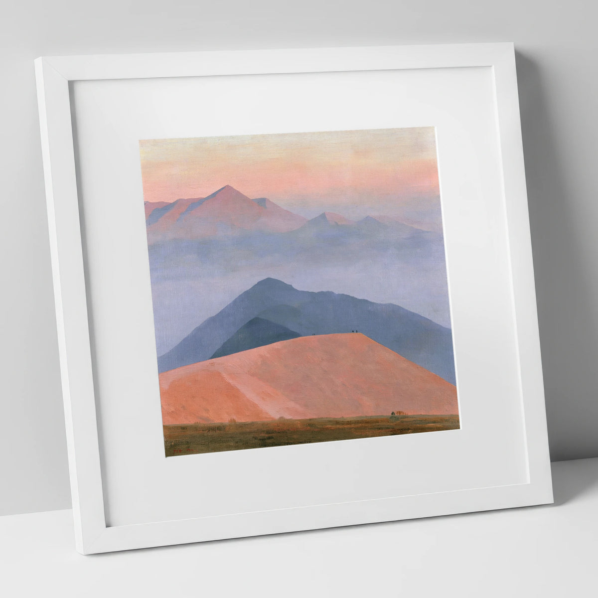 Fell Summit in Lavender Haze lake district fell art print in white frame
