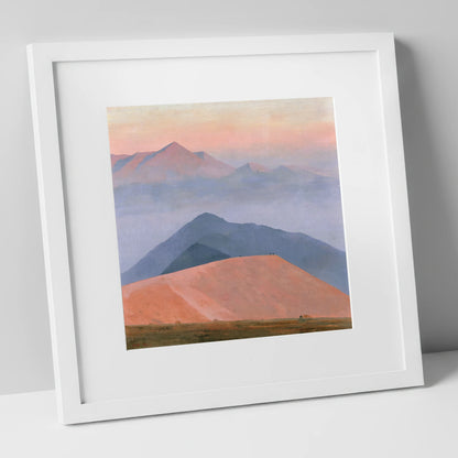 Fell Summit in Lavender Haze lake district fell art print in white frame