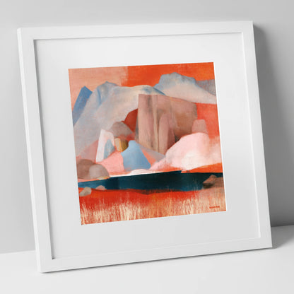 Stickle Tarn and Terracotta Pavey Ark lake district fell art print in white frame