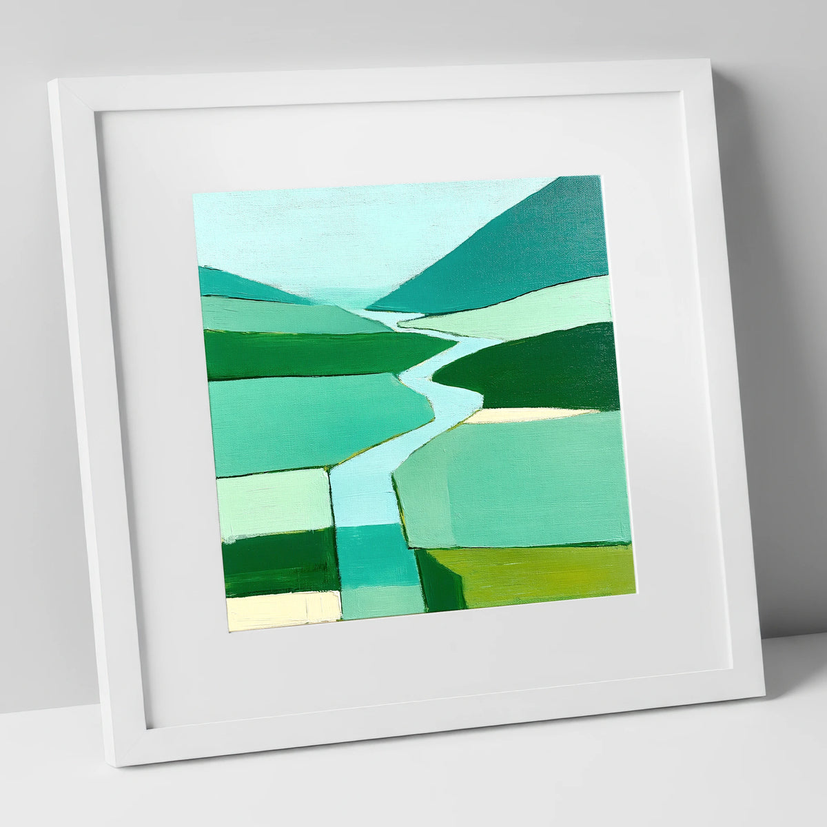 Abstract River Duddon Valley lake district waterfall art print in white frame