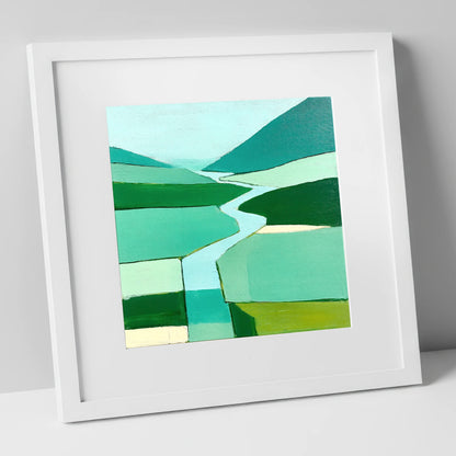 Abstract River Duddon Valley lake district waterfall art print in white frame