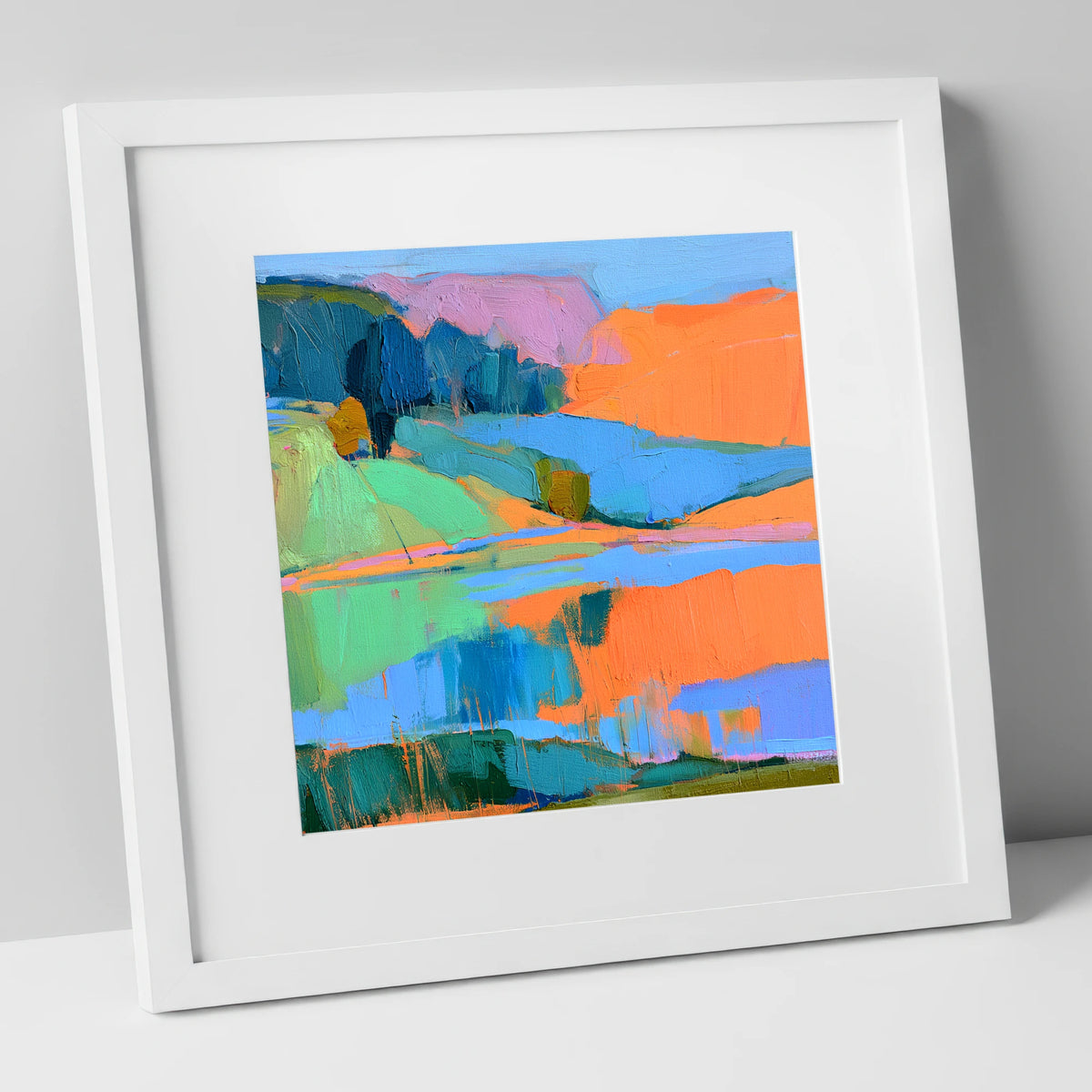 Vibrant Calm Lake Reflections lake district lake art print in white frame