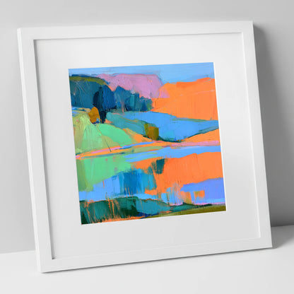 Vibrant Calm Lake Reflections lake district lake art print in white frame