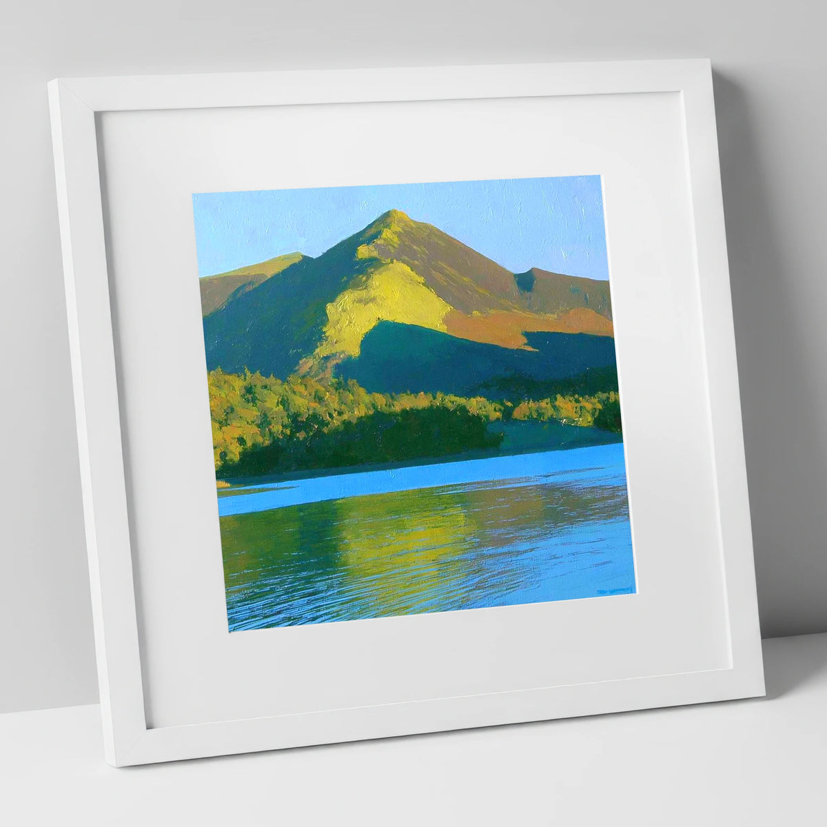 Sunlit Causey Pike Ridge lake district fell art print in white frame