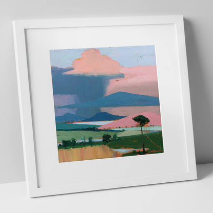 Teal Storm Over Lakeland Fells lake district sky art print in white frame