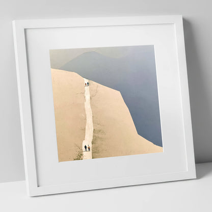 Fell Walkers on the Ochre Ridge lake district walking art print in white frame