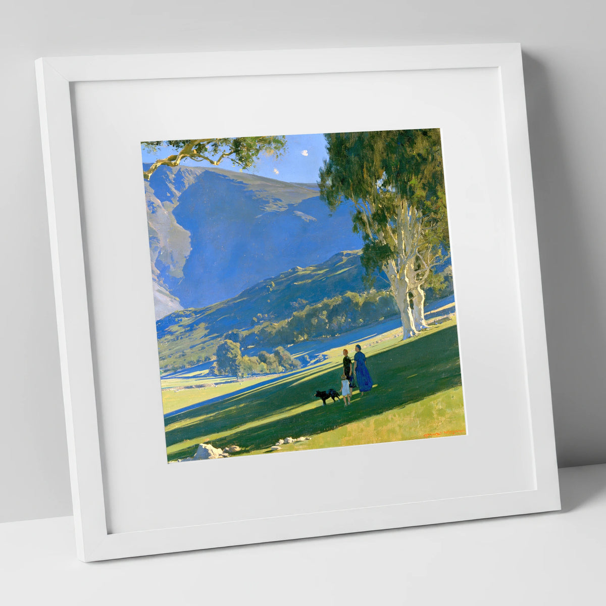 Sunlit Dog Walk in Patterdale gifts for dog walkers art print in white frame