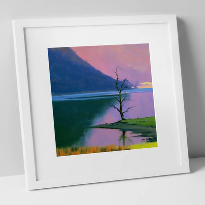 Vivid Sunset Over Bassenthwaite Lake lake district lake art print in white frame