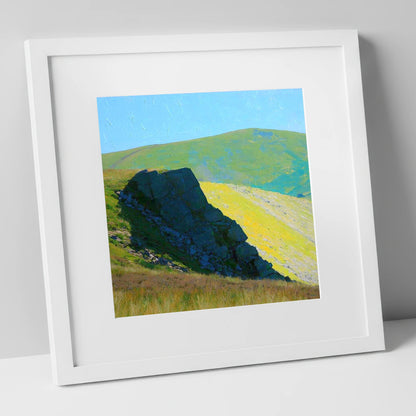 Vibrant Crag on Armboth Fell lake district fell art print in white frame