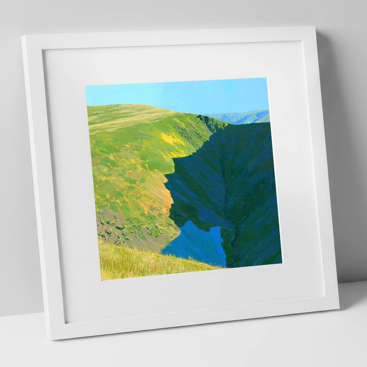 Souther Fell Deep Valley Cleft lake district fell art print in white frame