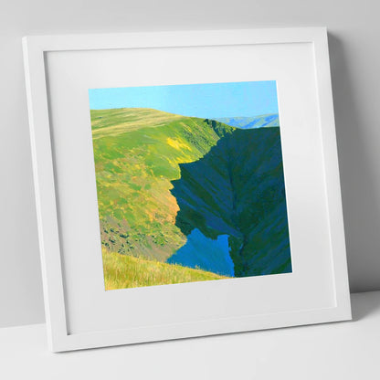 Souther Fell Deep Valley Cleft lake district fell art print in white frame