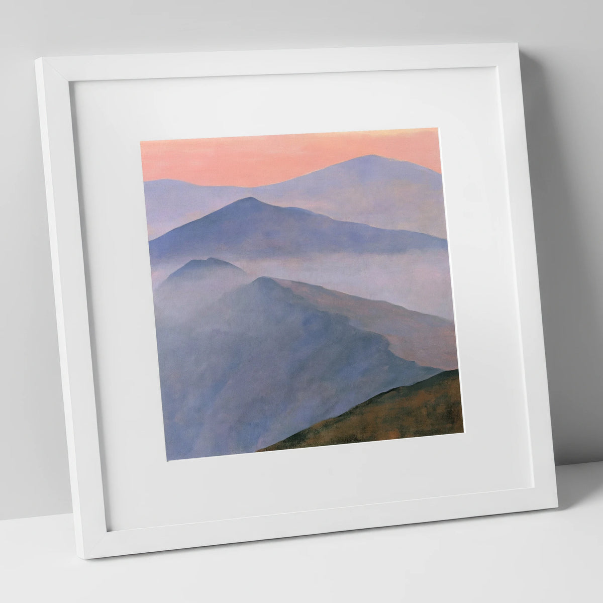 Misty Mountain Ridge in Pastel Light lake district fell art print in white frame