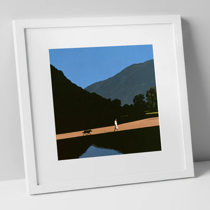 Patterdale Dog Walk Silhouette gifts for dog walkers art print in white frame
