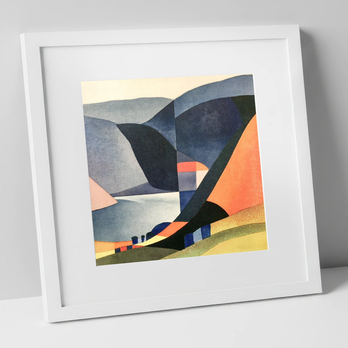 Geometric Lake District Fells lake district lake art print in white frame