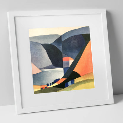 Geometric Lake District Fells lake district lake art print in white frame