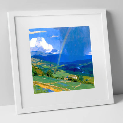 Passing Storm And Valley Rainbow lake district sky art print in white frame