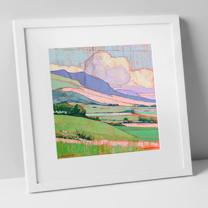 Vibrant Fells Under Billowing Cloud lake district fell art print in white frame