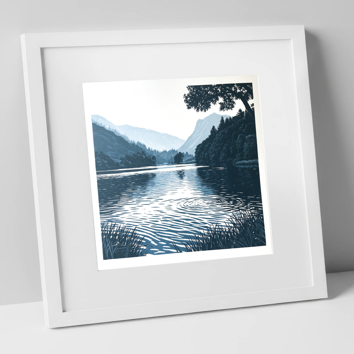Lake Ripples at First Light lake district lake art print in white frame