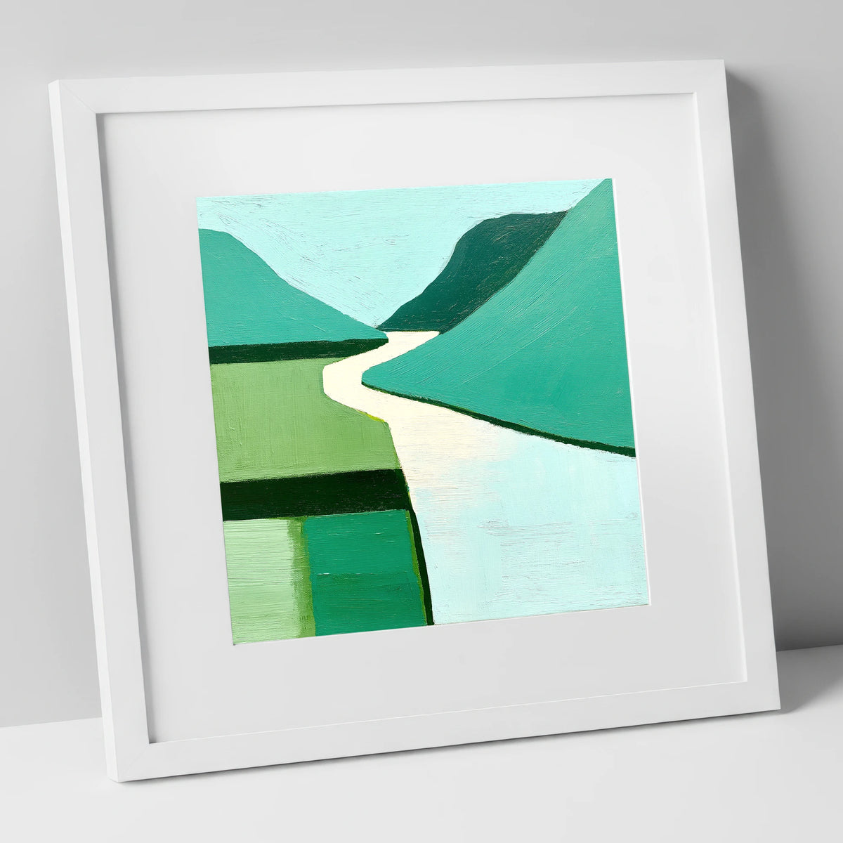 Abstract Green Wasdale Valley lake district valley art print in white frame