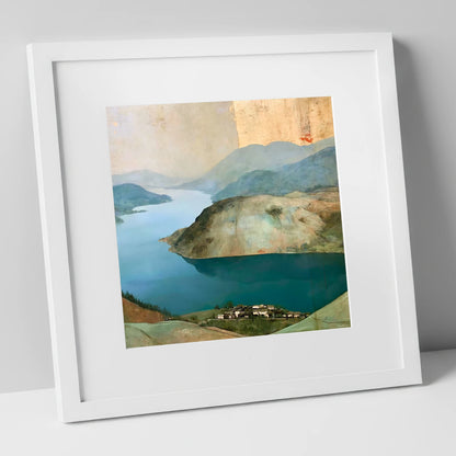 Glenridding Under A Golden Sky lake district village art print in white frame