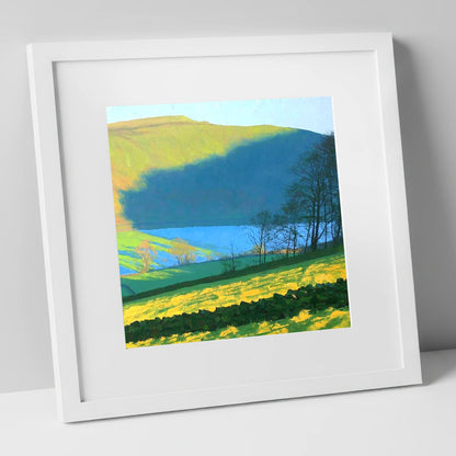 Sunlight on Blake Fell Ridge lake district fell art print in white frame