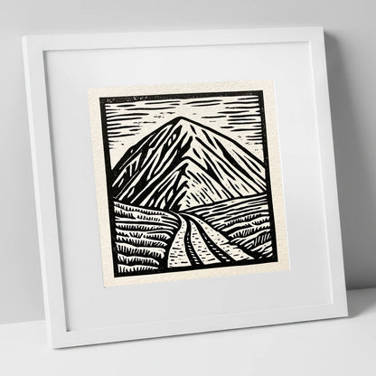 Bold Monochrome Blencathra Peak lake district fell art print in white frame