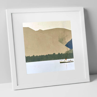 Ullswater Steamer Beneath Earthy Fells lake district lake art print in white frame