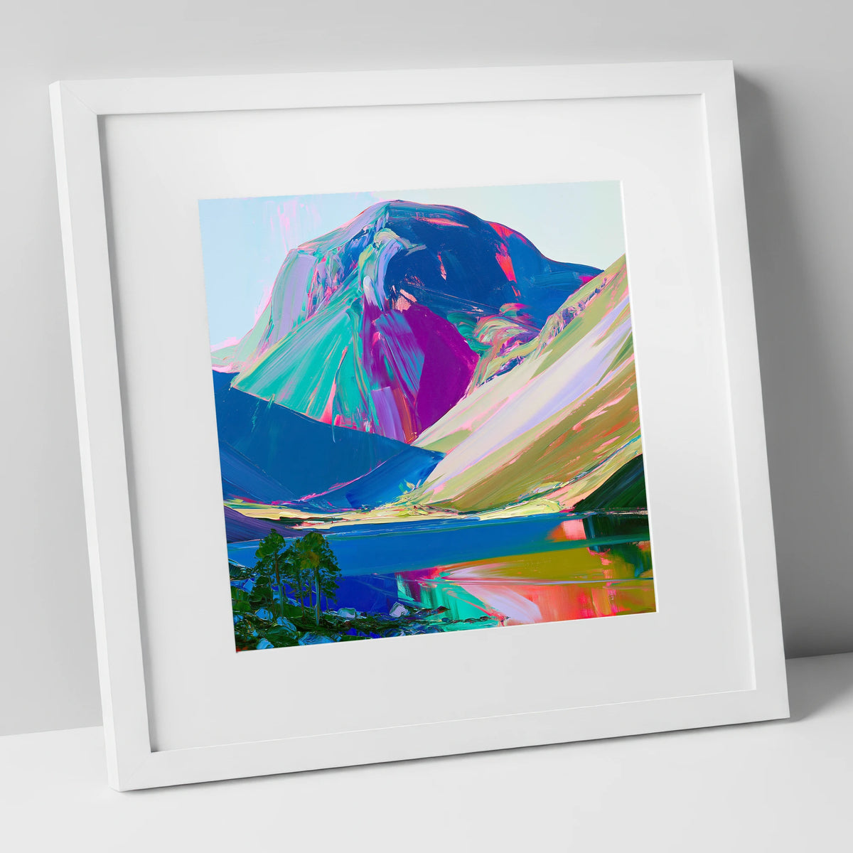 Vibrant Great Gable Valley Head lake district fell art print in white frame