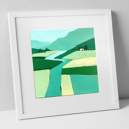 Abstract River Derwent Valley lake district waterfall art print in white frame